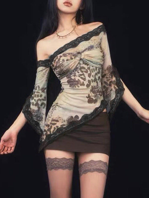 One Shoulder Decorative Lace T-Shirt -- YKIIY  CLOTHING