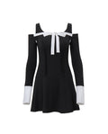 Open Shoulder Bell Sleeve Mini Dress -- YKIIY  CLOTHING