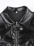 PU Zipper Lapel Crop Jacket -- YKIIY  CLOTHING