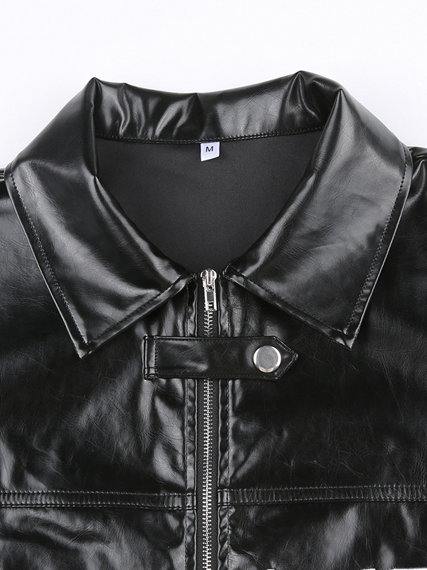 PU Zipper Lapel Crop Jacket -- YKIIY  CLOTHING