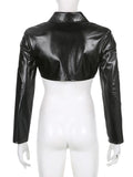 PU Zipper Lapel Crop Jacket -- YKIIY  CLOTHING