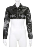 PU Zipper Lapel Crop Jacket -- YKIIY  CLOTHING