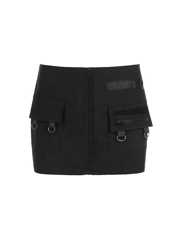 Patch Pocket Zipper Black Bodycon Mini Skirt -- YKIIY  CLOTHING