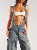 Patch Pocket Zipper Denim Overall Pants -- YKIIY  CLOTHING