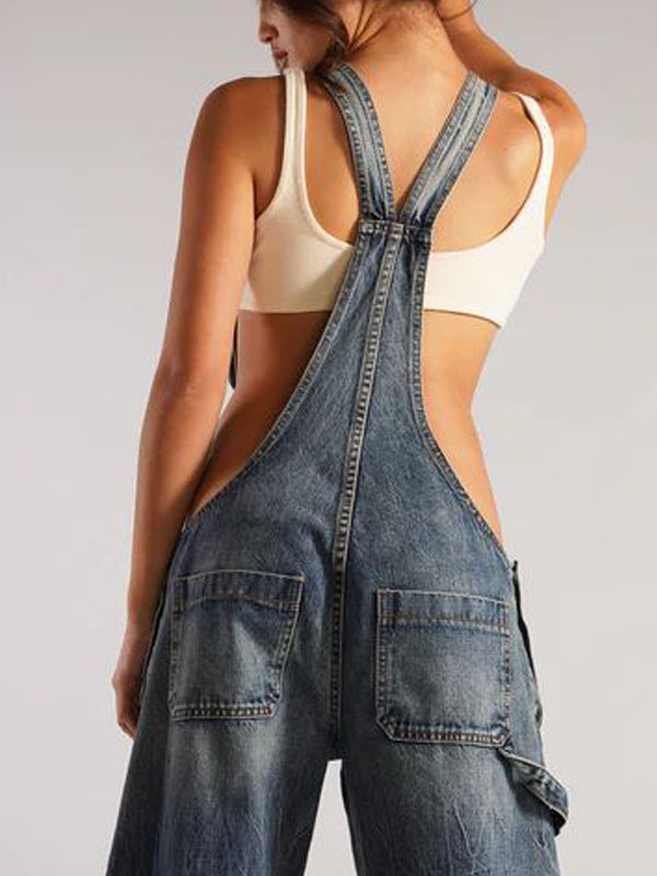 Patch Pocket Zipper Denim Overall Pants -- YKIIY  CLOTHING