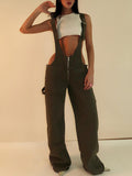 Patch Pocket Zipper Denim Overall Pants -- YKIIY  CLOTHING