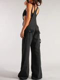 Patch Pocket Zipper Denim Overall Pants -- YKIIY  CLOTHING