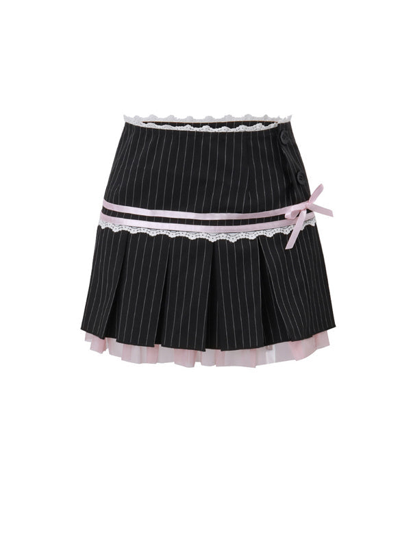 Patchwork Bow Ruffled Hem Skirt -- YKIIY  CLOTHING