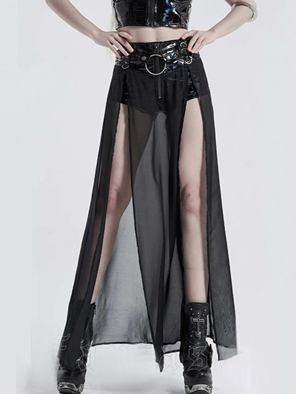 Patchwork See Through High Slit Skirt -- YKIIY  CLOTHING