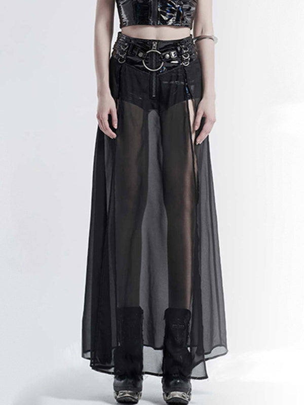 Patchwork See Through High Slit Skirt -- YKIIY  CLOTHING