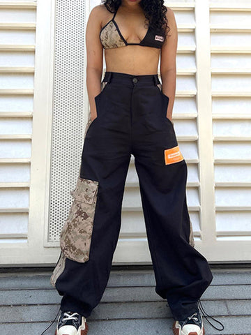 Patchwork Zipper Button Cargo Pants -- YKIIY  CLOTHING