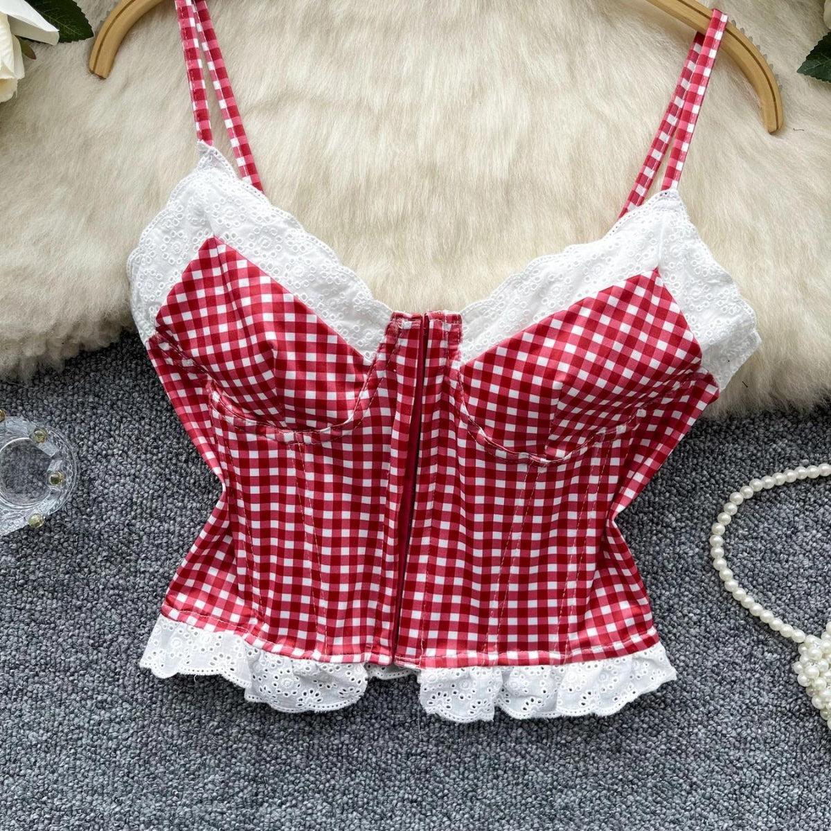 Plaid Bustier Crop Top -- YKIIY  CLOTHING