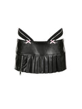 Plain Bow Zipper Pleated Bodice PU MIni Skirt -- YKIIY  CLOTHING