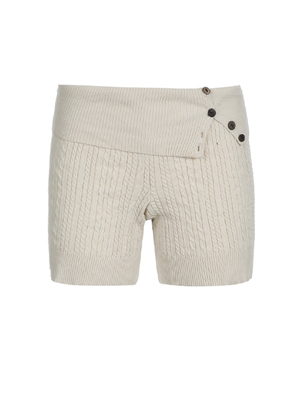 Plain Decorative Buttons Shorts -- YKIIY  CLOTHING