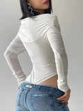 Plain Off Shoulder Rushed Sleeve Bodysuit -- YKIIY  CLOTHING