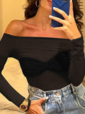 Plain Off Shoulder See Through T-Shirt -- YKIIY  CLOTHING