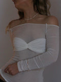 Plain Off Shoulder See Through T-Shirt -- YKIIY  CLOTHING