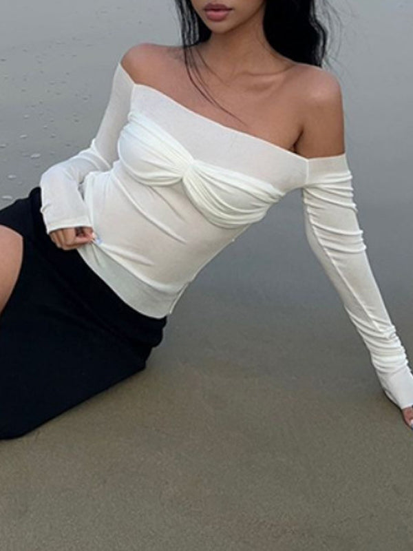 Plain Off Shoulder See Through T-Shirt -- YKIIY  CLOTHING