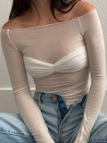 Plain Off Shoulder See Through T-Shirt -- YKIIY  CLOTHING