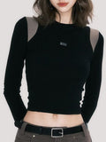 Plain Round Neck Patchwork T-Shirt -- YKIIY  CLOTHING