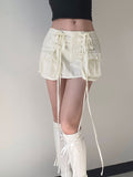 Plain Zipper Flap Pocket Lace Up Skirt -- YKIIY  CLOTHING