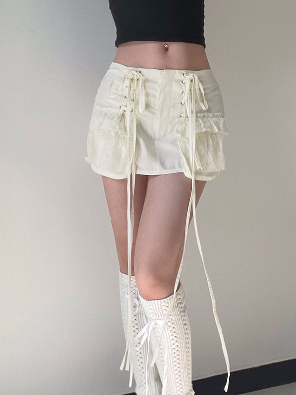 Plain Zipper Flap Pocket Lace Up Skirt -- YKIIY  CLOTHING