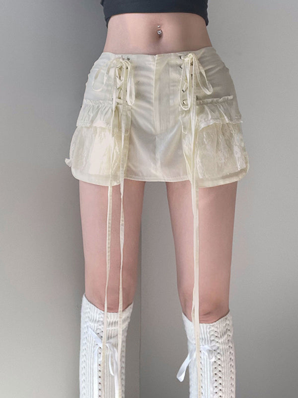 Plain Zipper Flap Pocket Lace Up Skirt -- YKIIY  CLOTHING