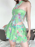 Plant Printed Strapless Backless Two Piece Set -- YKIIY  CLOTHING