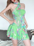 Plant Printed Strapless Backless Two Piece Set -- YKIIY  CLOTHING