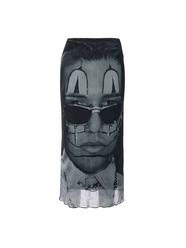 Portrait Print Ruffed Trim Skirt -- YKIIY  CLOTHING