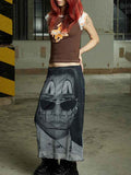 Portrait Print Ruffed Trim Skirt -- YKIIY  CLOTHING