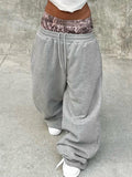 Print Double Waist Tie Casual Straight Leg Sports Pants -- YKIIY  CLOTHING