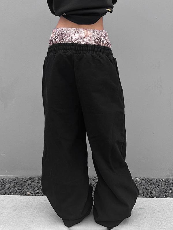 Print Double Waist Tie Casual Straight Leg Sports Pants -- YKIIY  CLOTHING