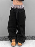 Print Double Waist Tie Casual Straight Leg Sports Pants -- YKIIY  CLOTHING