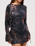 Printed Fitted Long Sleeve Mini Dress -- YKIIY  CLOTHING