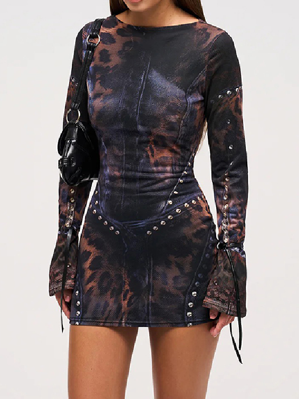 Printed Fitted Long Sleeve Mini Dress -- YKIIY  CLOTHING