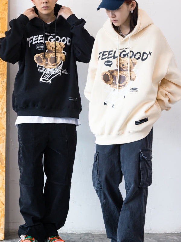 Ragdoll Bear Printed Couple Loose Hooded Sweatshirt -- YKIIY  CLOTHING