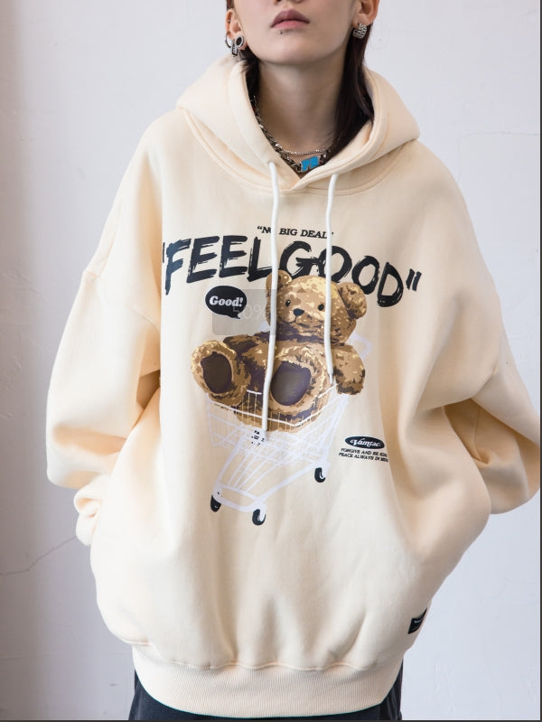 Ragdoll Bear Printed Couple Loose Hooded Sweatshirt -- YKIIY  CLOTHING