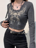 Retro Hot Rhinestone Print Long Sleeve T-Shirt -- YKIIY  CLOTHING