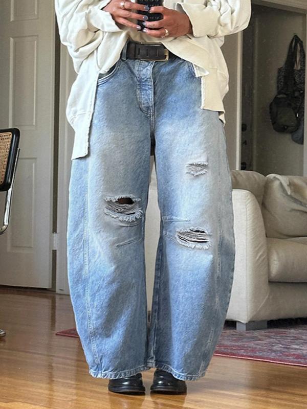 Ripped Banana Jeans Blue Casual Trendy Loose Jeans -- YKIIY  CLOTHING