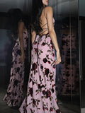 Rose Floral Printed Cross Strap Maxi Dress -- YKIIY  CLOTHING