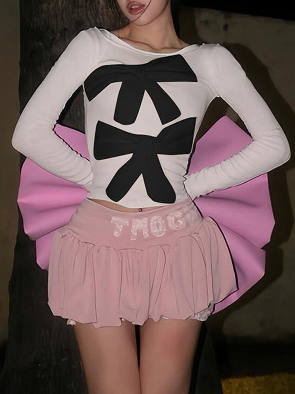 Round Neck Bow Color Block T-Shirt -- YKIIY  CLOTHING