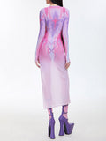 Round Neck Cartoon Gradient Midi Dress -- YKIIY  CLOTHING