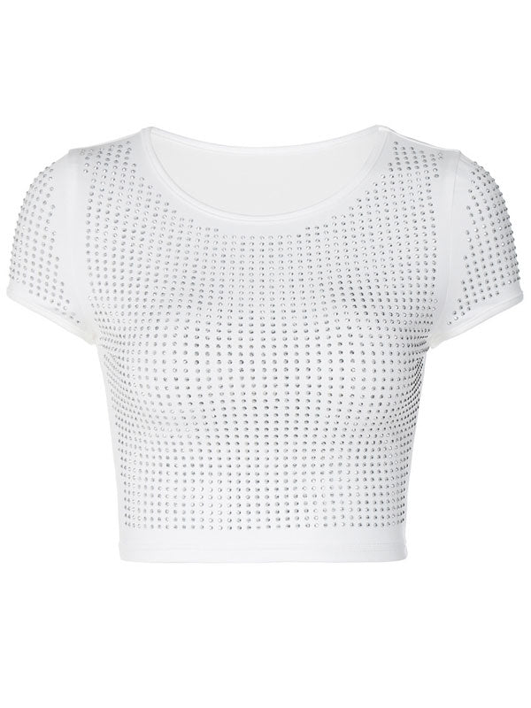 Round Neck Hilum Diamante Glitter T-Shirt -- YKIIY  CLOTHING