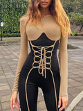 Round Neck Patchwork Lace Up Playsuit -- YKIIY  CLOTHING