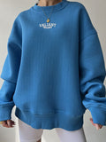 Round Neck Rib Knit Cuffs Sweatshirt -- YKIIY  CLOTHING