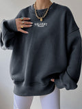 Round Neck Rib Knit Cuffs Sweatshirt -- YKIIY  CLOTHING