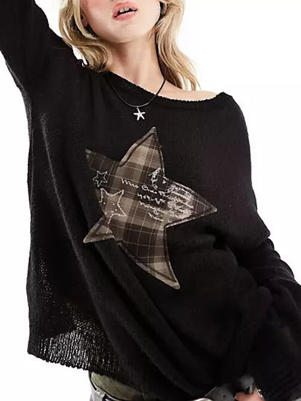 Round Neck Star Patchwork Sweatshirt -- YKIIY  CLOTHING