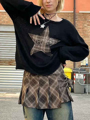 Round Neck Star Patchwork Sweatshirt -- YKIIY  CLOTHING