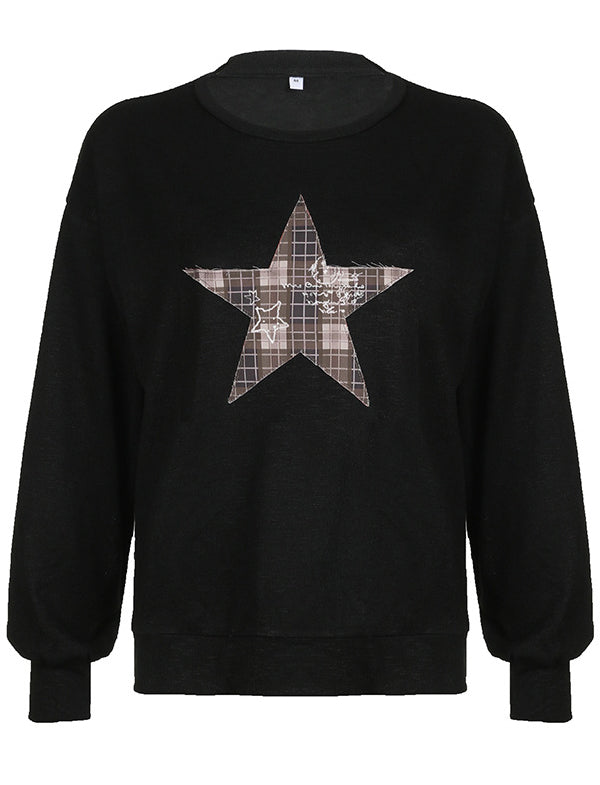 Round Neck Star Patchwork Sweatshirt -- YKIIY  CLOTHING